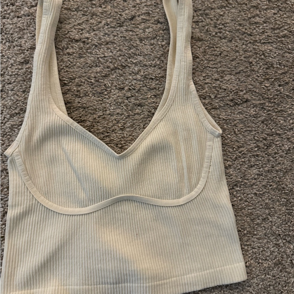 Free People Cream Ribbed Crop Top